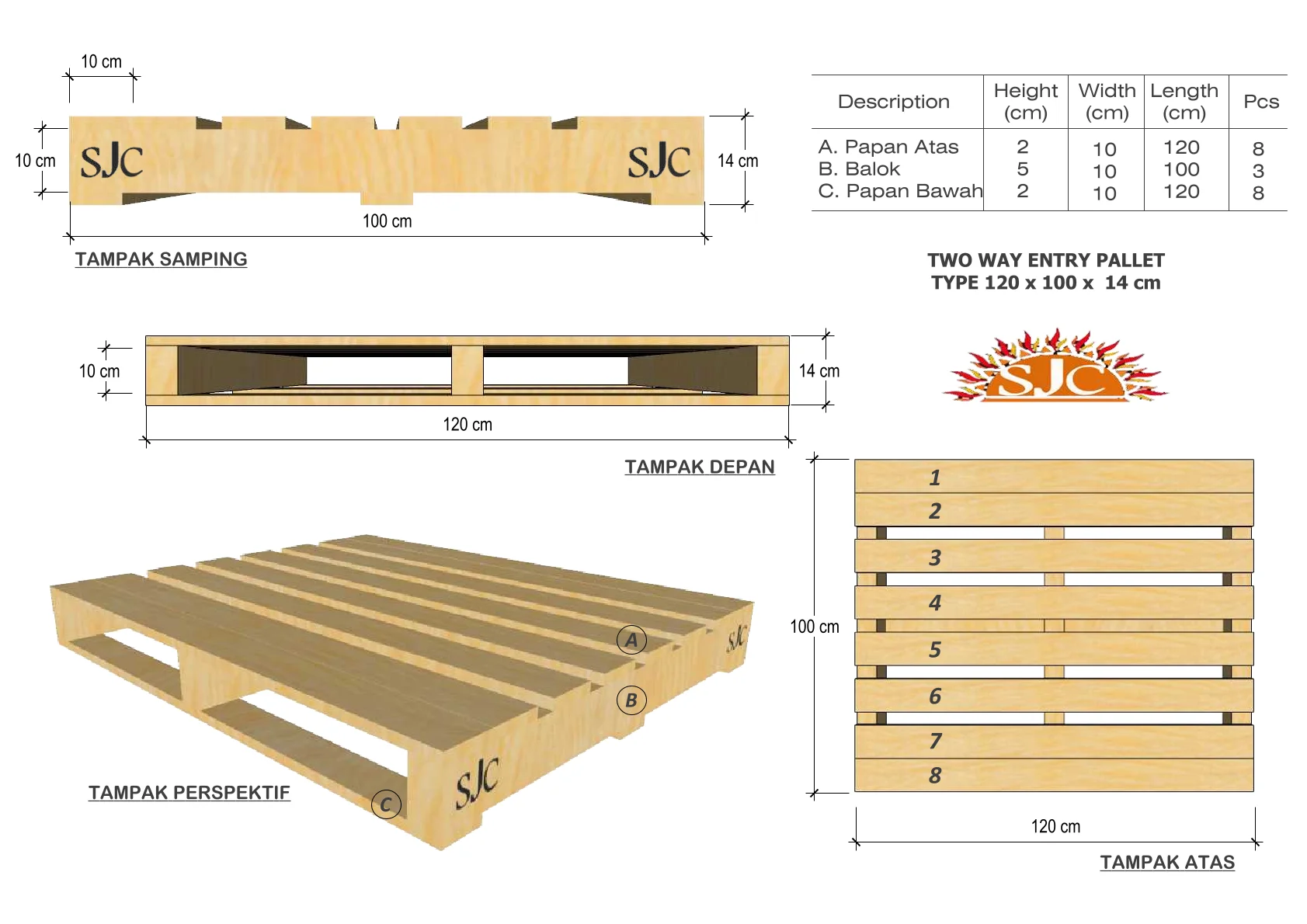 1. Pallet 120x100x14
