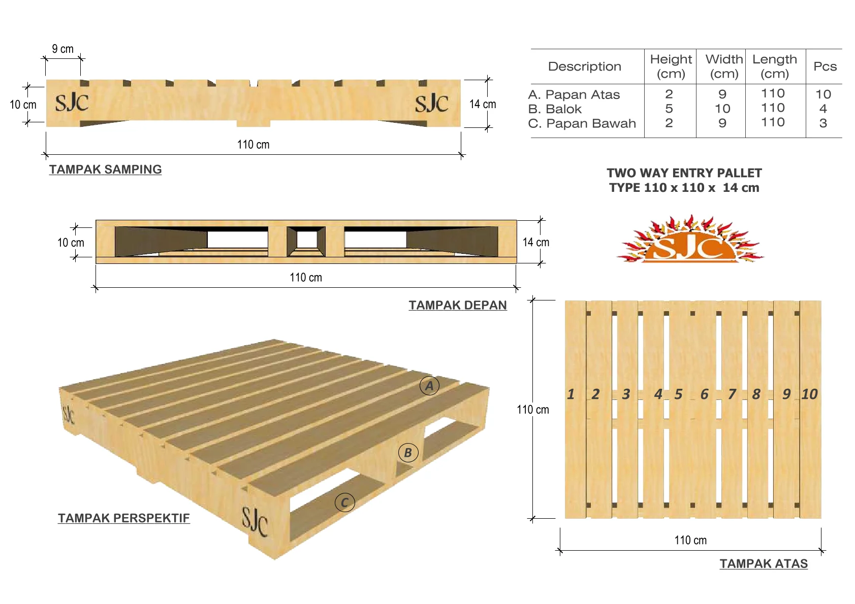 3. two way 110x110x14